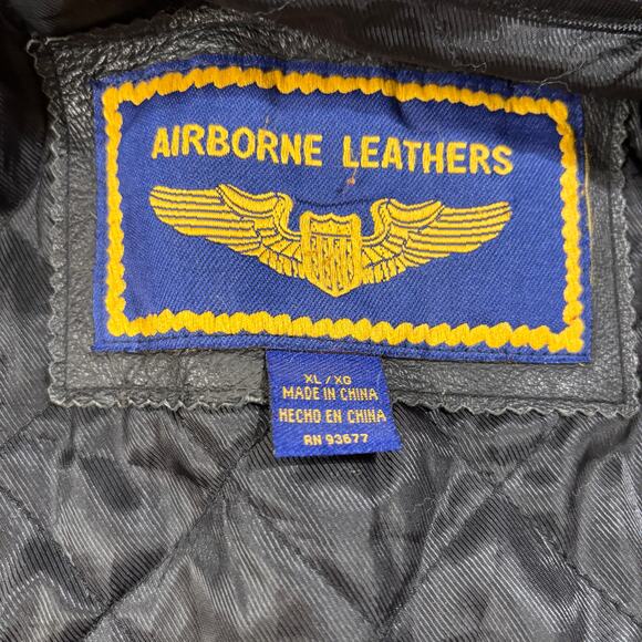Airborne Leathers Men's Racing Motorcycle Black Bomber Jacket Sz XL - Picture 7 of 11